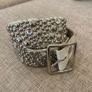 Leather metal and glass stud belt